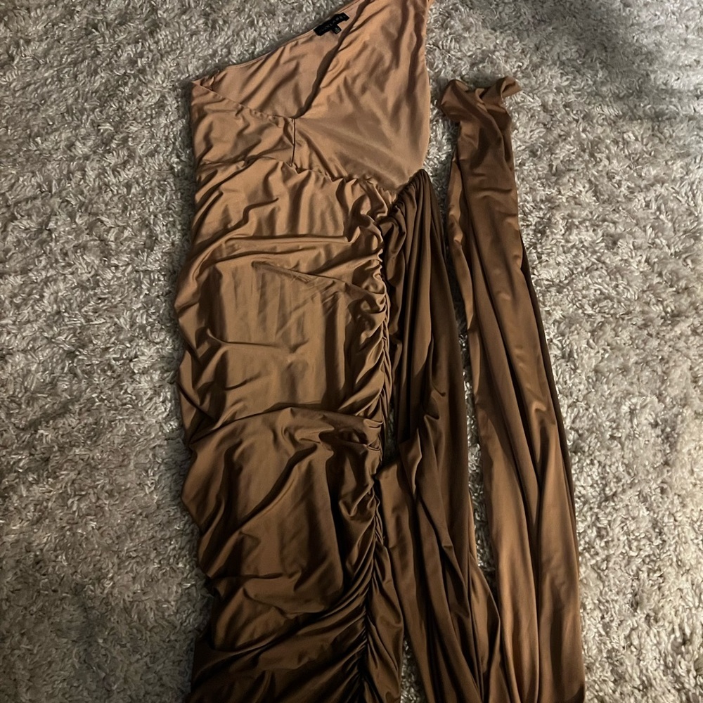 JLUXLABEL Bronze One-Shoulder Dress